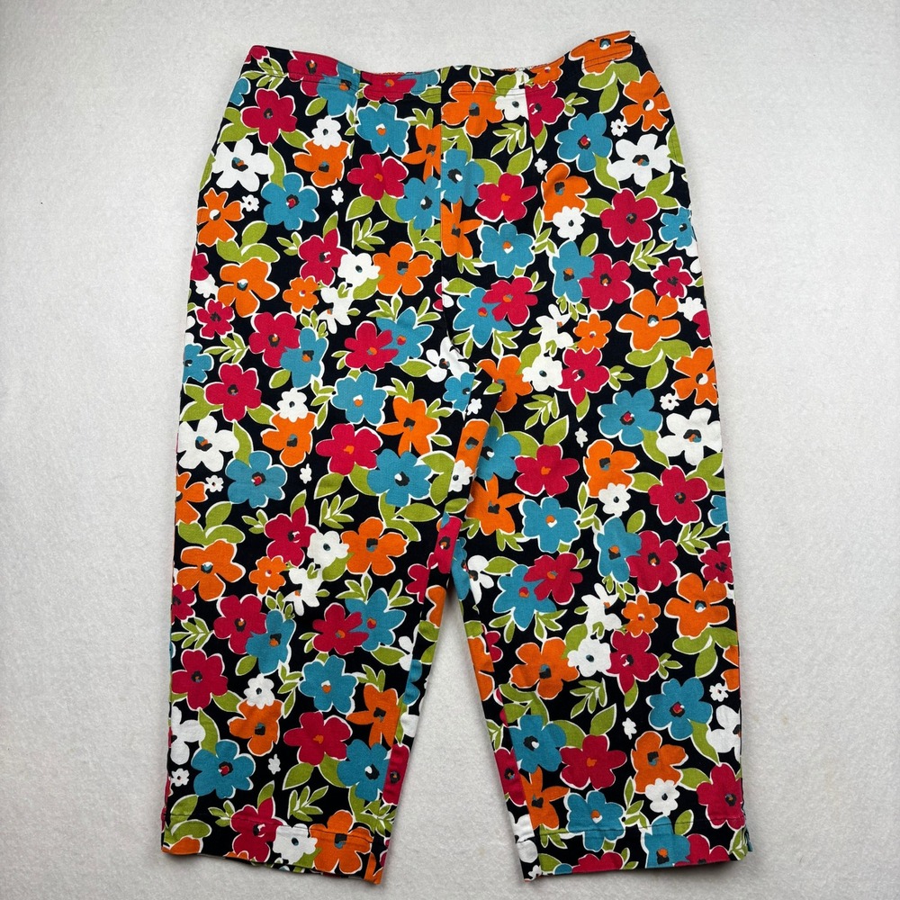 Breckenridge Cropped Pants Womens XL‎ Floral Elastic Waist Bold Retro - Picture 2 of 9